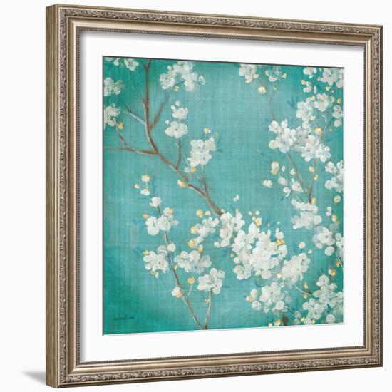 White Cherry Blossoms II on Blue Aged No Bird-Danhui Nai-Framed Premium Giclee Print