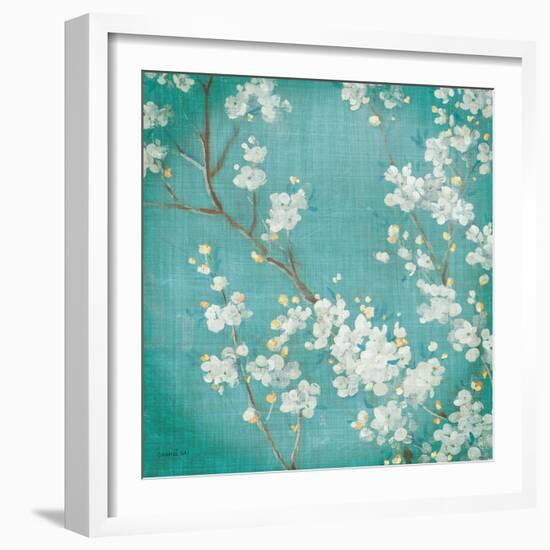 White Cherry Blossoms II on Blue Aged No Bird-Danhui Nai-Framed Premium Giclee Print