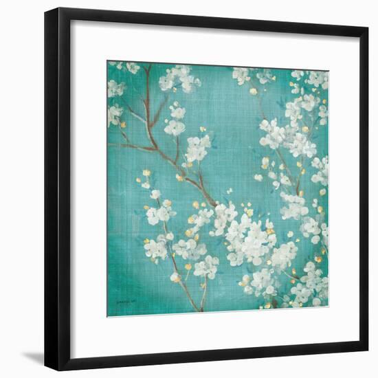 White Cherry Blossoms II on Blue Aged No Bird-Danhui Nai-Framed Art Print