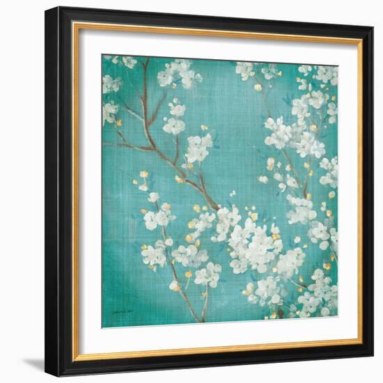 White Cherry Blossoms II on Blue Aged No Bird-Danhui Nai-Framed Art Print