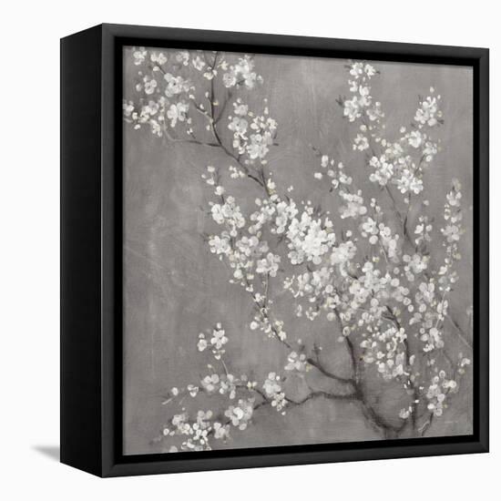 White Cherry Blossoms II on Grey Crop-Danhui Nai-Framed Stretched Canvas