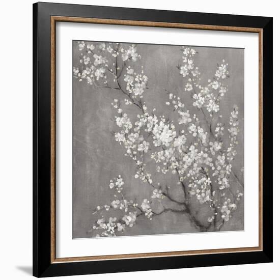 White Cherry Blossoms II on Grey Crop-Danhui Nai-Framed Art Print