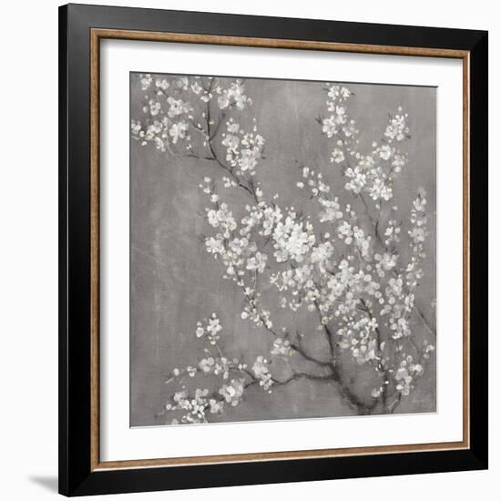 White Cherry Blossoms II on Grey Crop-Danhui Nai-Framed Premium Giclee Print