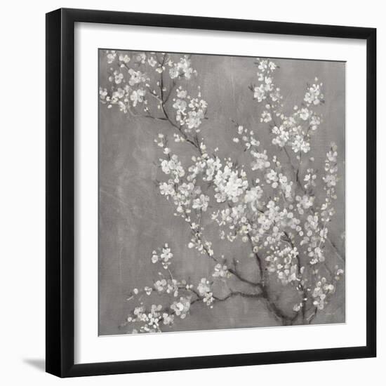 White Cherry Blossoms II on Grey Crop-Danhui Nai-Framed Premium Giclee Print