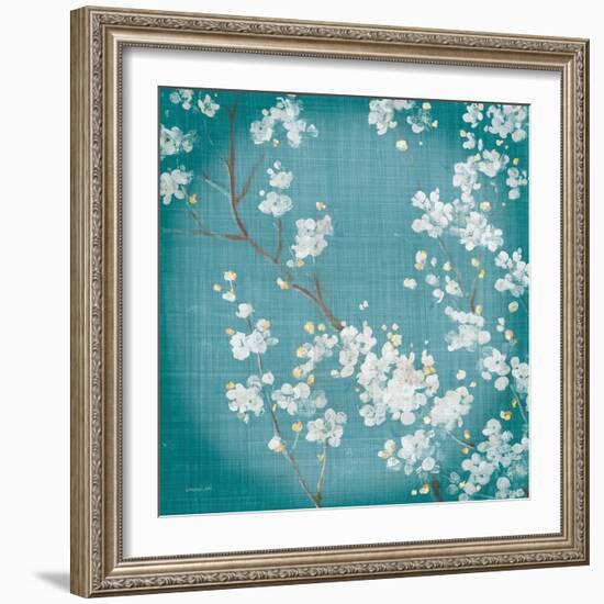 White Cherry Blossoms II on Teal Aged no Bird-Danhui Nai-Framed Premium Giclee Print