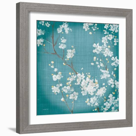 White Cherry Blossoms II on Teal Aged no Bird-Danhui Nai-Framed Premium Giclee Print