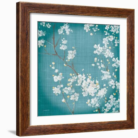 White Cherry Blossoms II on Teal Aged no Bird-Danhui Nai-Framed Premium Giclee Print