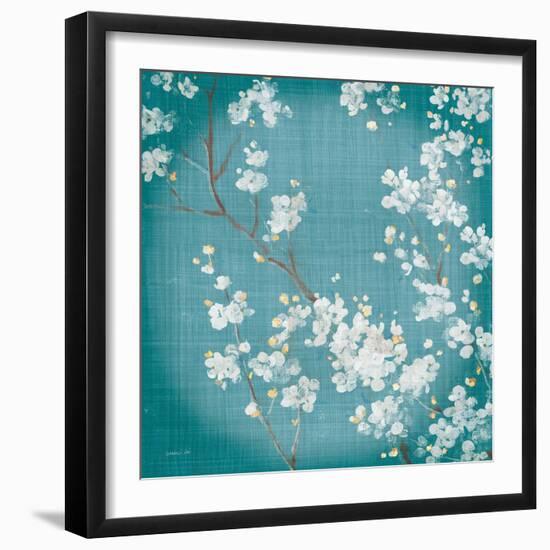 White Cherry Blossoms II on Teal Aged no Bird-Danhui Nai-Framed Premium Giclee Print