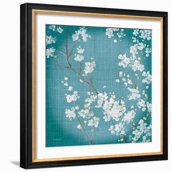 White Cherry Blossoms II on Teal Aged no Bird-Danhui Nai-Framed Premium Giclee Print