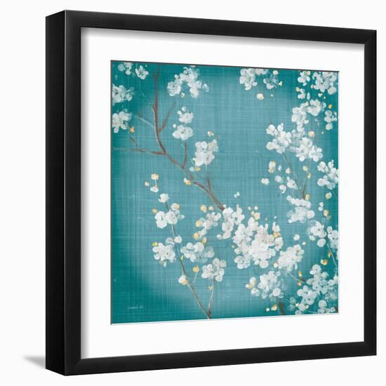 White Cherry Blossoms II on Teal Aged no Bird-Danhui Nai-Framed Art Print