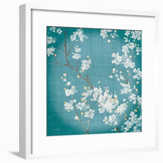 White Cherry Blossoms II on Teal Aged no Bird-Danhui Nai-Framed Art Print