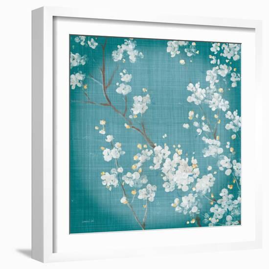 White Cherry Blossoms II on Teal Aged no Bird-Danhui Nai-Framed Art Print