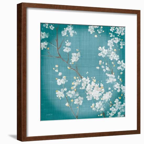 White Cherry Blossoms II on Teal Aged no Bird-Danhui Nai-Framed Art Print