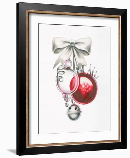 White Christmas Bow and Ornaments-Marco Fabiano-Framed Art Print