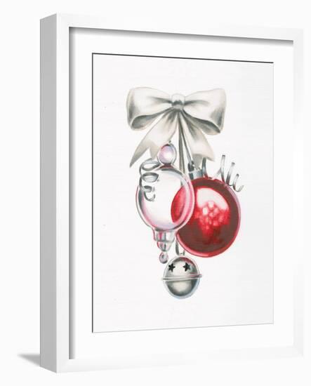 White Christmas Bow and Ornaments-Marco Fabiano-Framed Art Print