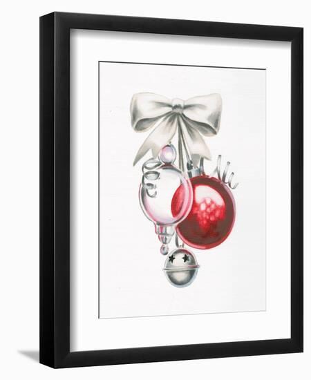 White Christmas Bow and Ornaments-Marco Fabiano-Framed Art Print