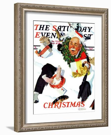 "White Christmas" Saturday Evening Post Cover, December 25,1937-Norman Rockwell-Framed Giclee Print