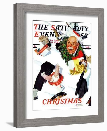 "White Christmas" Saturday Evening Post Cover, December 25,1937-Norman Rockwell-Framed Giclee Print