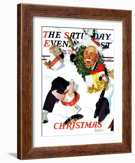 "White Christmas" Saturday Evening Post Cover, December 25,1937-Norman Rockwell-Framed Giclee Print