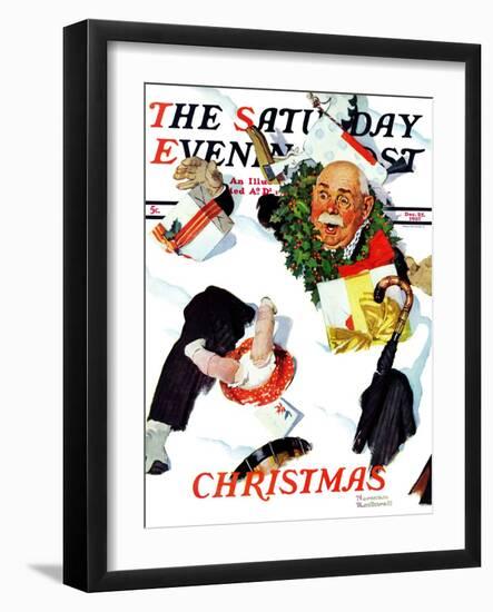 "White Christmas" Saturday Evening Post Cover, December 25,1937-Norman Rockwell-Framed Giclee Print