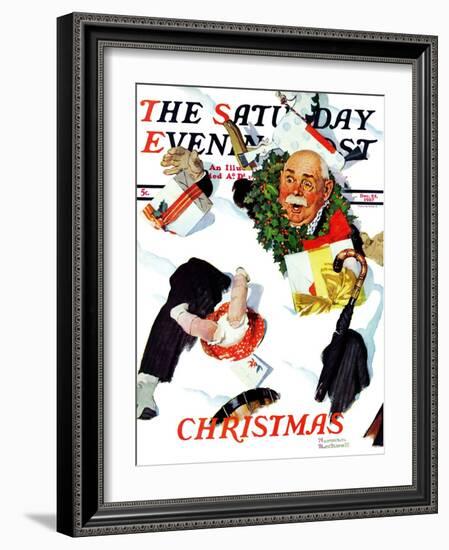 "White Christmas" Saturday Evening Post Cover, December 25,1937-Norman Rockwell-Framed Giclee Print