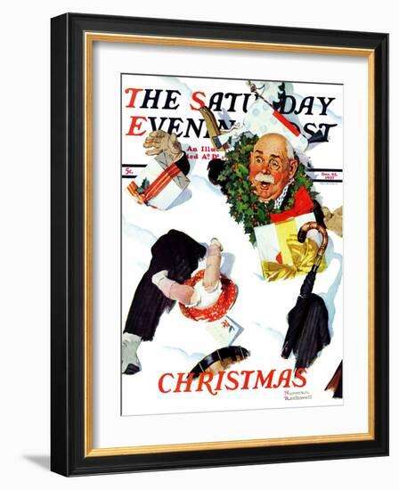 "White Christmas" Saturday Evening Post Cover, December 25,1937-Norman Rockwell-Framed Giclee Print