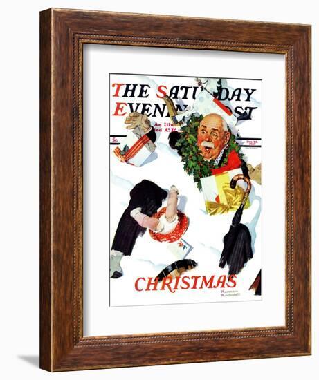 "White Christmas" Saturday Evening Post Cover, December 25,1937-Norman Rockwell-Framed Giclee Print