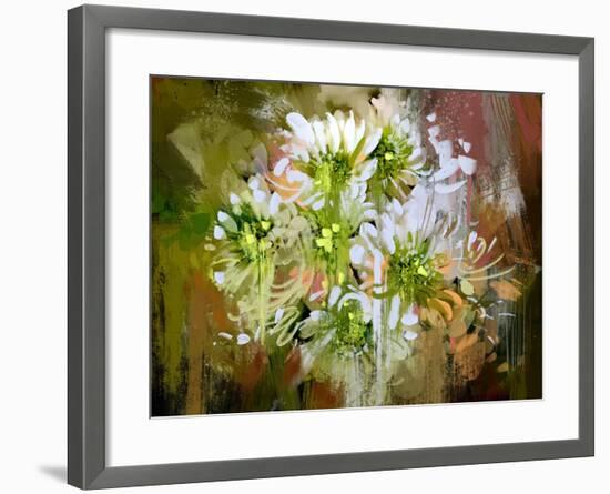 White Chrysanthemum Flowers,Abstract Digital Painting-Tithi Luadthong-Framed Art Print