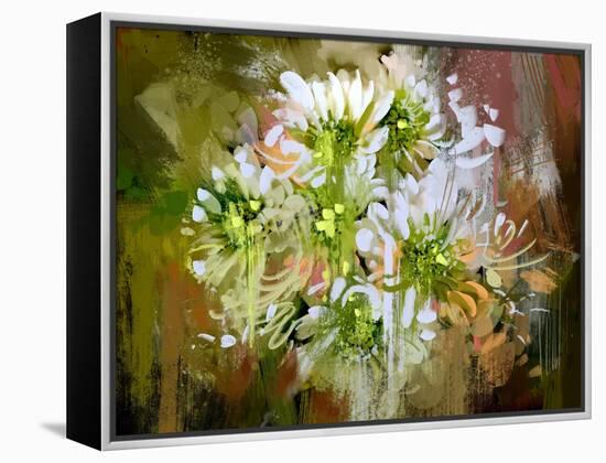 White Chrysanthemum Flowers,Abstract Digital Painting-Tithi Luadthong-Framed Stretched Canvas