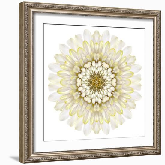 White Chrysathemum Mandala Flower Kaleidoscopic-tr3gi-Framed Art Print