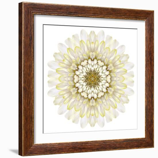 White Chrysathemum Mandala Flower Kaleidoscopic-tr3gi-Framed Art Print