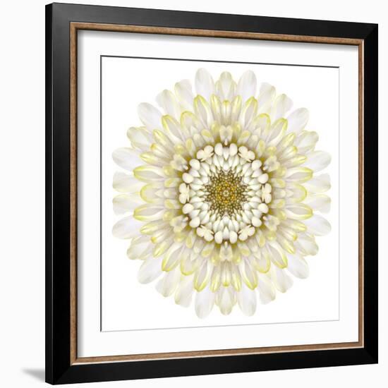 White Chrysathemum Mandala Flower Kaleidoscopic-tr3gi-Framed Art Print