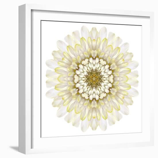 White Chrysathemum Mandala Flower Kaleidoscopic-tr3gi-Framed Art Print