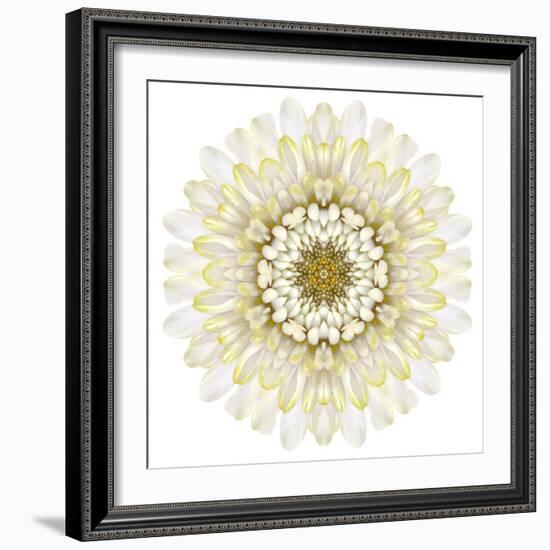 White Chrysathemum Mandala Flower Kaleidoscopic-tr3gi-Framed Art Print