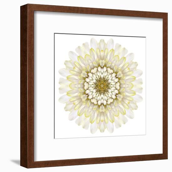 White Chrysathemum Mandala Flower Kaleidoscopic-tr3gi-Framed Art Print