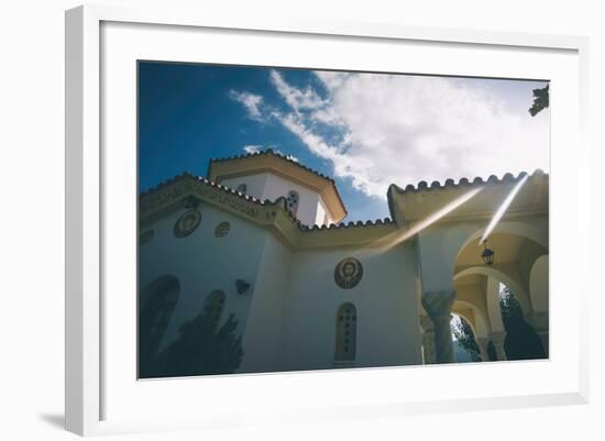 White Church in Greece-Clive Nolan-Framed Photographic Print