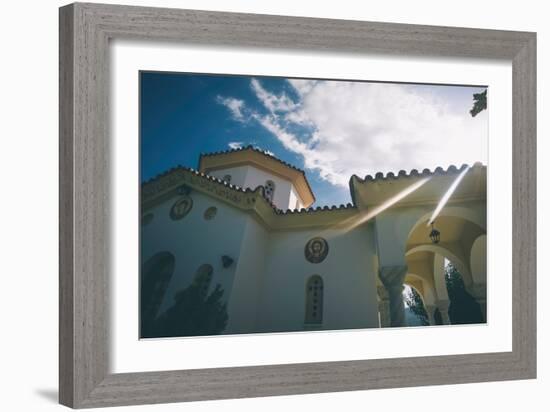 White Church in Greece-Clive Nolan-Framed Photographic Print