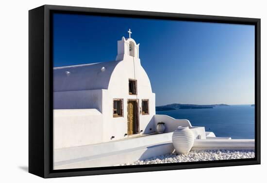 White church overlooking sea, Oia, Santorini, Cyclades-Ed Hasler-Framed Premier Image Canvas