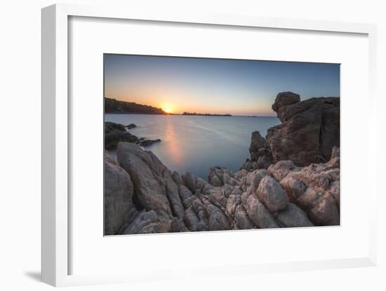 White cliffs and blue sea framed by the lights of sunset Santa Teresa di Gallura, Sardinia, Italy-Roberto Moiola-Framed Photographic Print