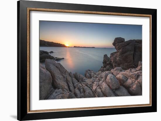 White cliffs and blue sea framed by the lights of sunset Santa Teresa di Gallura, Sardinia, Italy-Roberto Moiola-Framed Photographic Print
