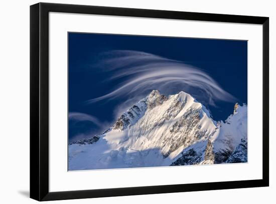 White cloud at dawn lights up Piz Bernina and Biancograt, Engadine, Canton of Graubunden, Engadine,-Roberto Moiola-Framed Photographic Print