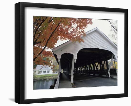 White Covered Bridge in Autumn-null-Framed Photographic Print