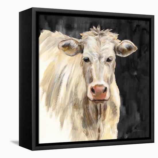 White Cow on Black-Silvia Vassileva-Framed Stretched Canvas