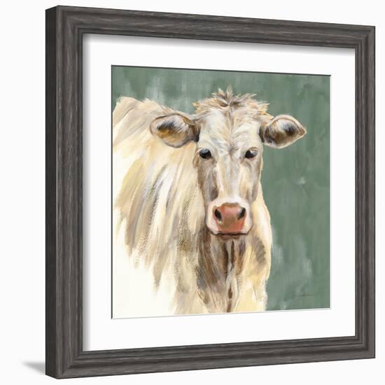 White Cow on Sage-Silvia Vassileva-Framed Art Print