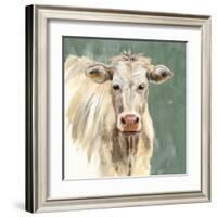 White Cow on Sage-Silvia Vassileva-Framed Art Print