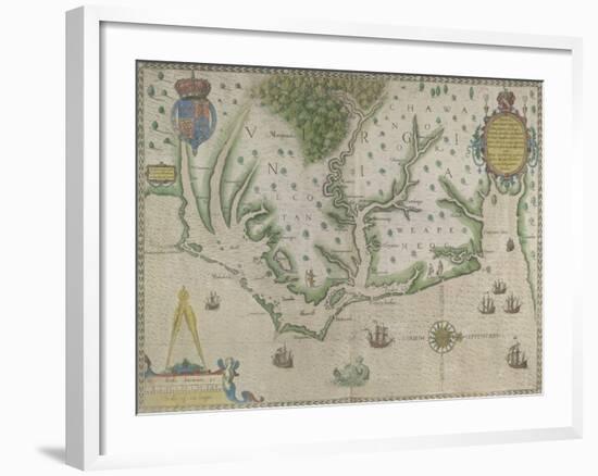 White-De Bry Map Of Virginia-John White-Framed Giclee Print