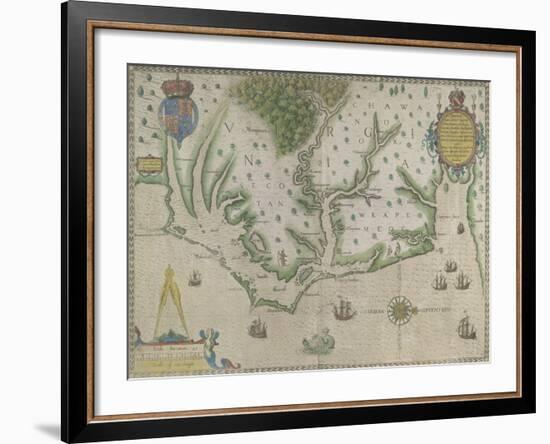 White-De Bry Map Of Virginia-John White-Framed Giclee Print