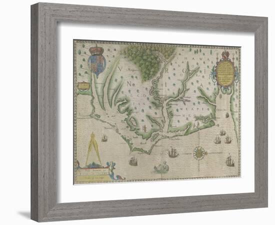 White-De Bry Map Of Virginia-John White-Framed Giclee Print