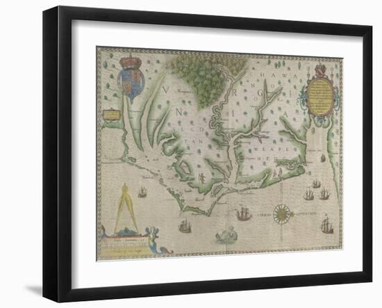 White-De Bry Map Of Virginia-John White-Framed Giclee Print