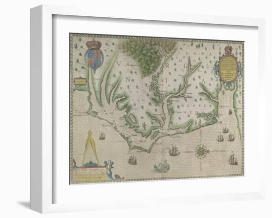 White-De Bry Map Of Virginia-John White-Framed Giclee Print